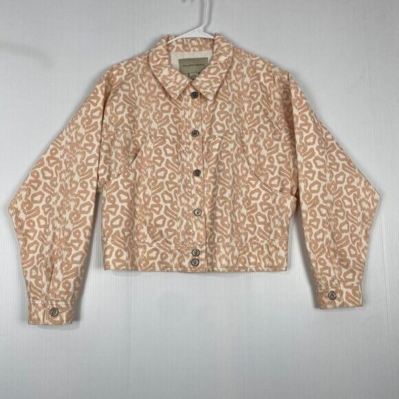 Anthropologie Pilcro and the Letterpress Cheetah Trucker Jacket Medium Coral - Picture 1 of 11